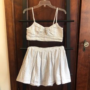Urban Outfitters Seersucker White and Blue Stripe Skirt and Top Set